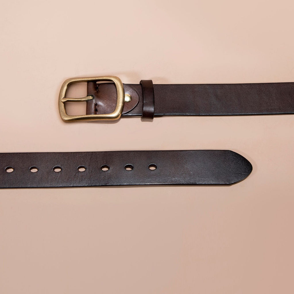 Men's Belt Genuine Leather Top Grain Pure Cowhide Retro Brass Buckle