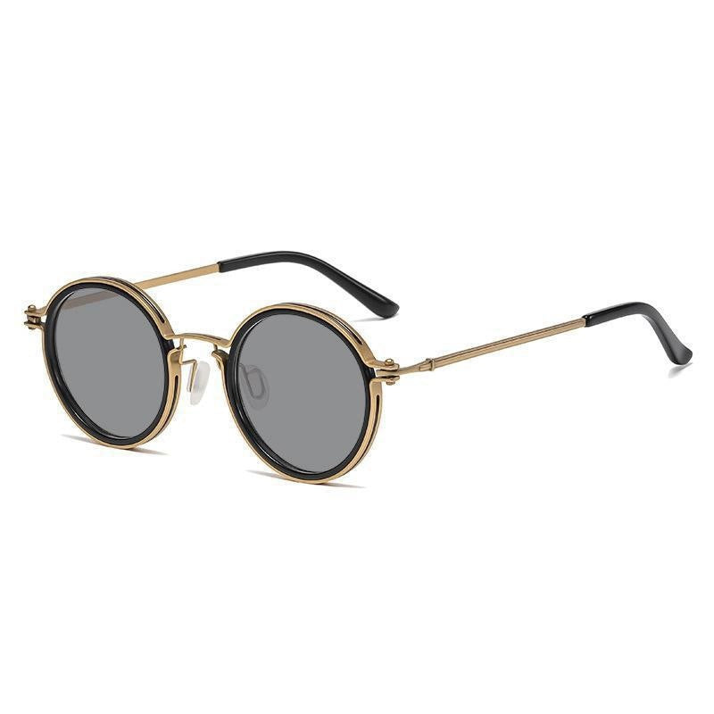 Mens Round-Frame Punk-Style Metal Sunglasses