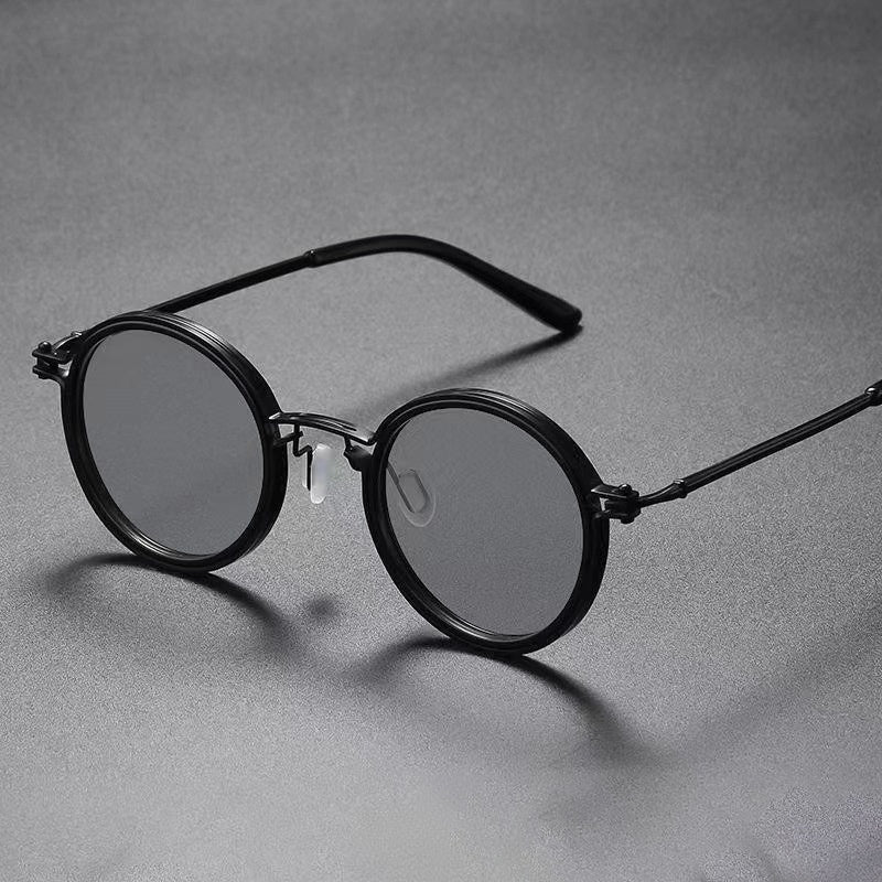 Mens Round-Frame Punk-Style Metal Sunglasses