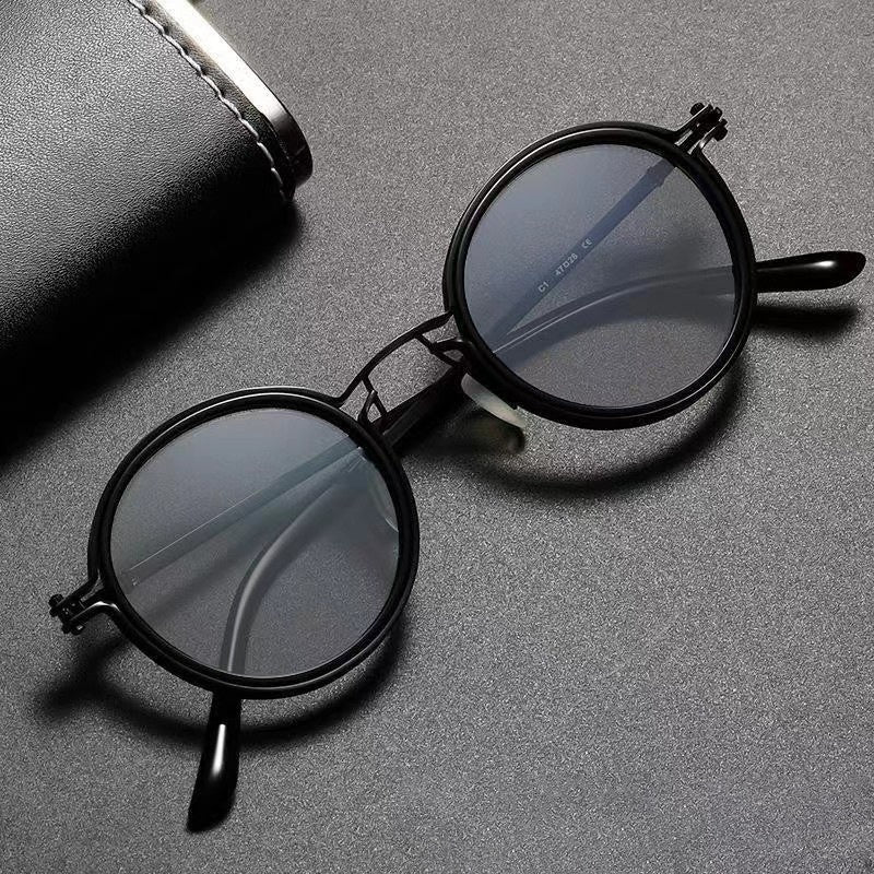 Mens Round-Frame Punk-Style Metal Sunglasses