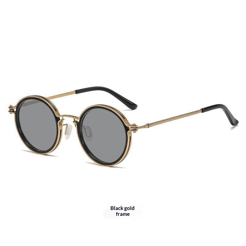 Mens Round-Frame Punk-Style Metal Sunglasses