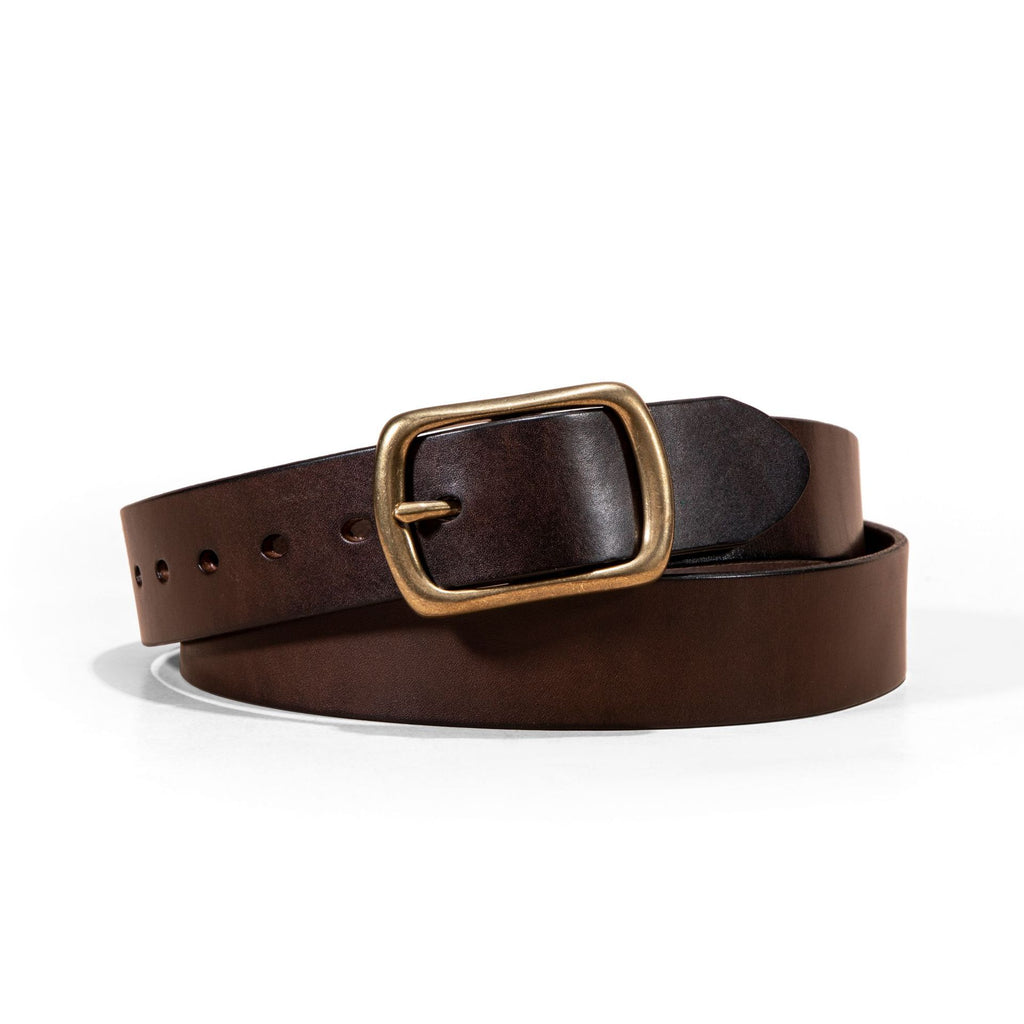 Men's Belt Genuine Leather Top Grain Pure Cowhide Retro Brass Buckle