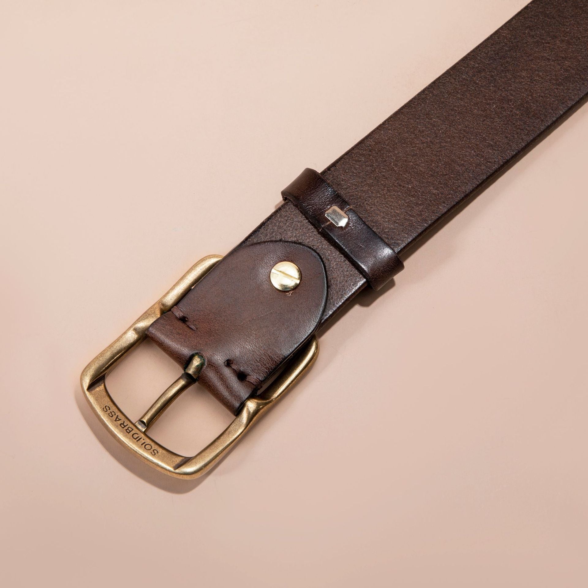 Men's Belt Genuine Leather Top Grain Pure Cowhide Retro Brass Buckle