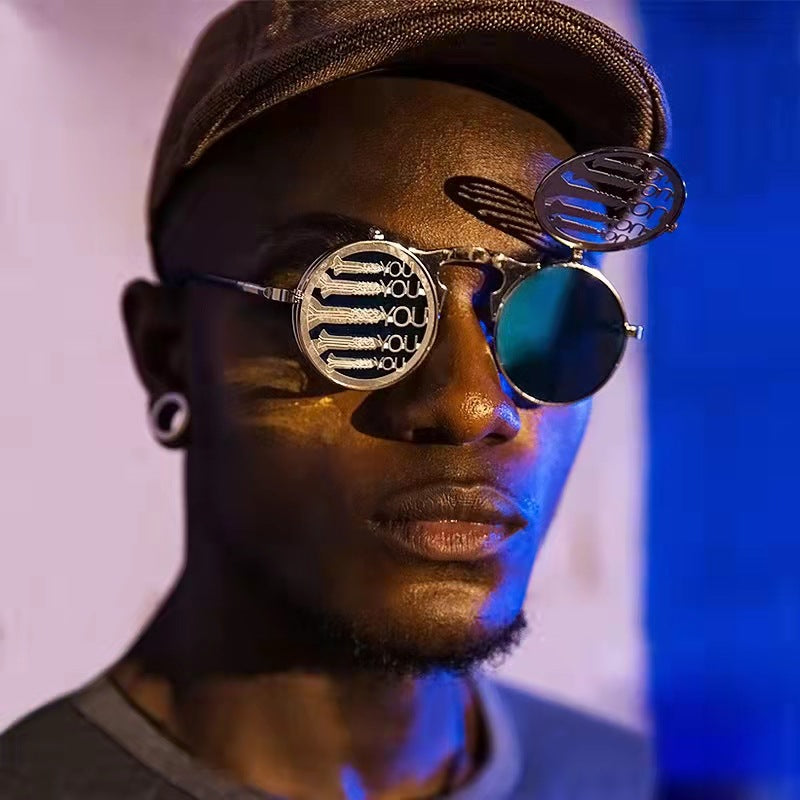 Men's Casual Retro Metal Punk Steam Flip Sunglasses