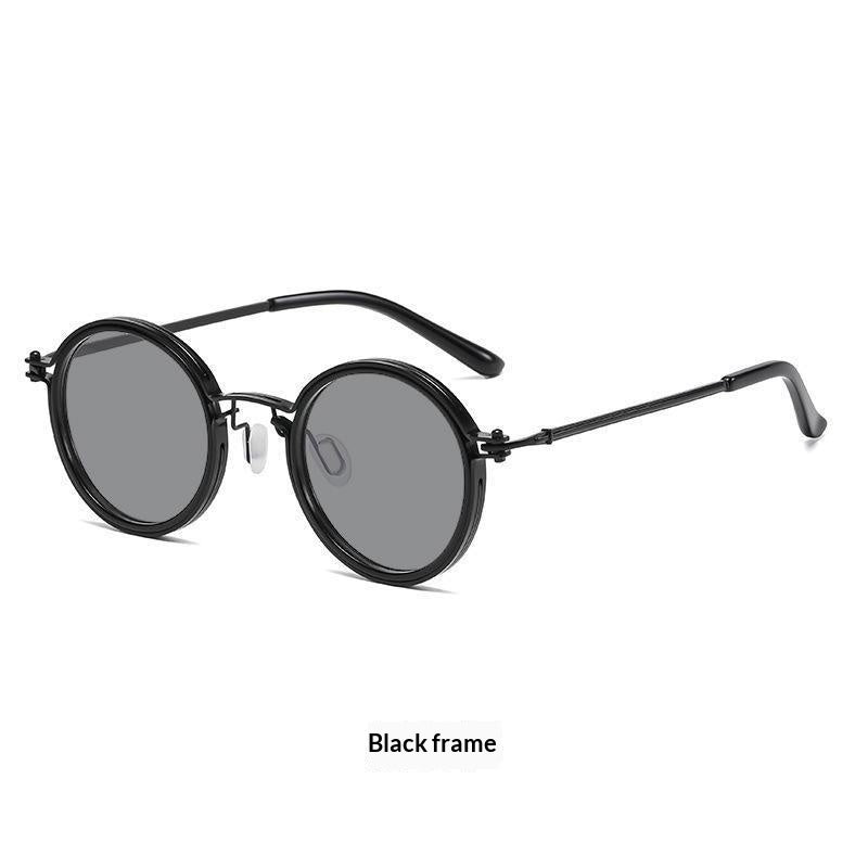 Mens Round-Frame Punk-Style Metal Sunglasses