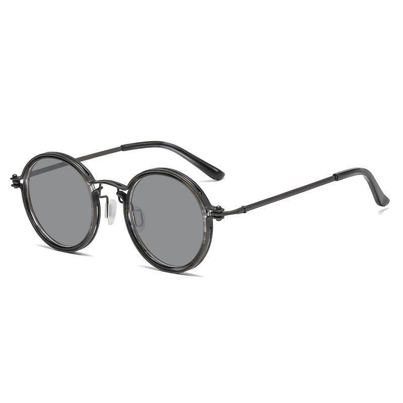 Mens Round-Frame Punk-Style Metal Sunglasses